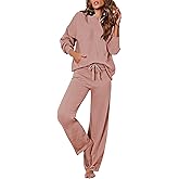 Viottiset Women's 2 Piece Outfits Sweater Set Long Sleeve Hoodies With Pocket Wide Leg Pants Lounge Sets Tracksuit