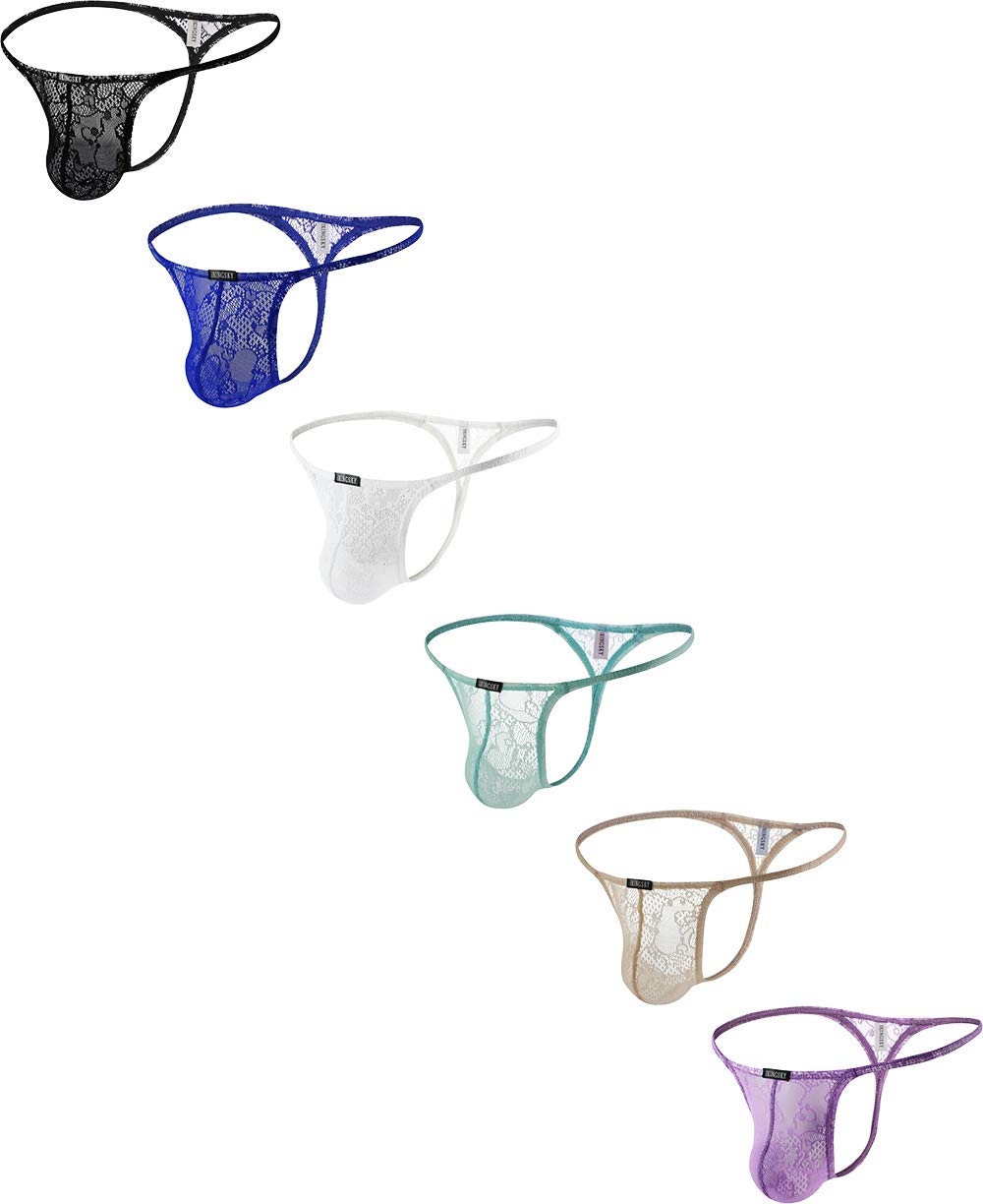 Buy IKINGSKYMen's Lace See Throught GString Underwear Sexy Low Rise
