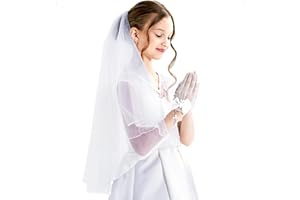 LIBSIT First Communion Veils for Girls Holy Communion White Kids Veils Wedding Flower Girl Veil for Wedding Baptism Communion Tulle Vaile with Comb