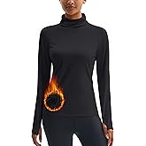 MAGCOMSEN Women's Thermal Shirts Mock Turtleneck Long Sleeve Undershirt Fleece Base Layer Top with Thumb Holes