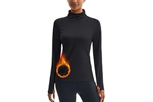 MAGCOMSEN Womens Mock Turtleneck Thermal Shirts Base Layer Fleece Lined Tops Long Sleeve Running Undershirt Thumb Holes