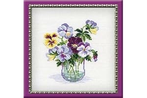 RIOLIS - Pansies 835, Cross Stitch Kits 7,87" x7,87, Cross Stitch Kits for Adults, Counted Cross Stitch Kits, Embroidery Kit for Beginners & Advanced, Floral Crossstitching Kits