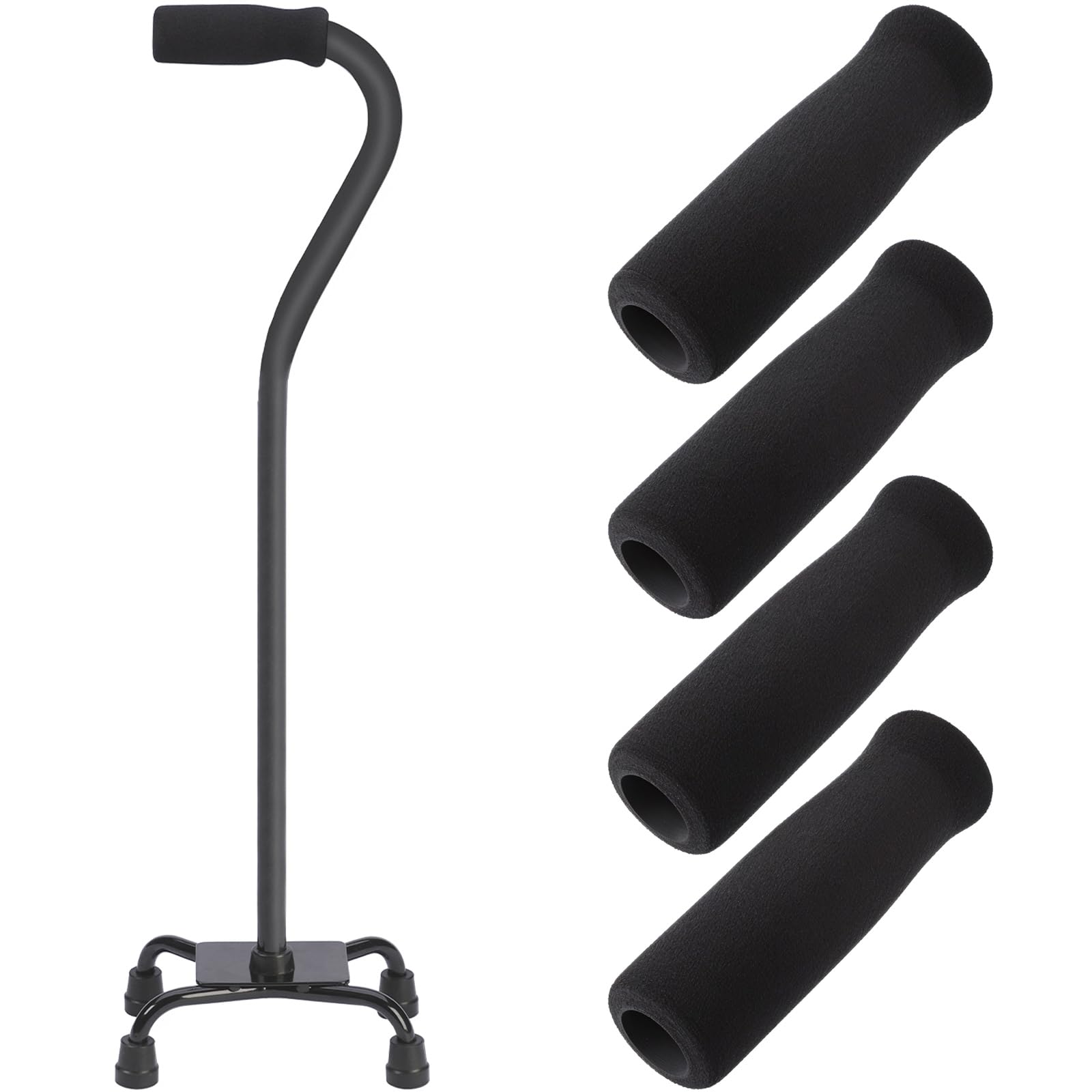 Xinjoduz 4 PCS Cane Handle Grip Replacement, Black Sponge Handles for Foam Walking Stick Handle Cover Crutch Handles Grips Cushion for Bicycle Grips Sports Equipment Covers Tool (0.78 Inch)