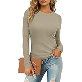 IWOLLENCE Womens Ribbed Long Sleeve Crewneck Casual Slim Basic Shirts Fitted Knit Tops