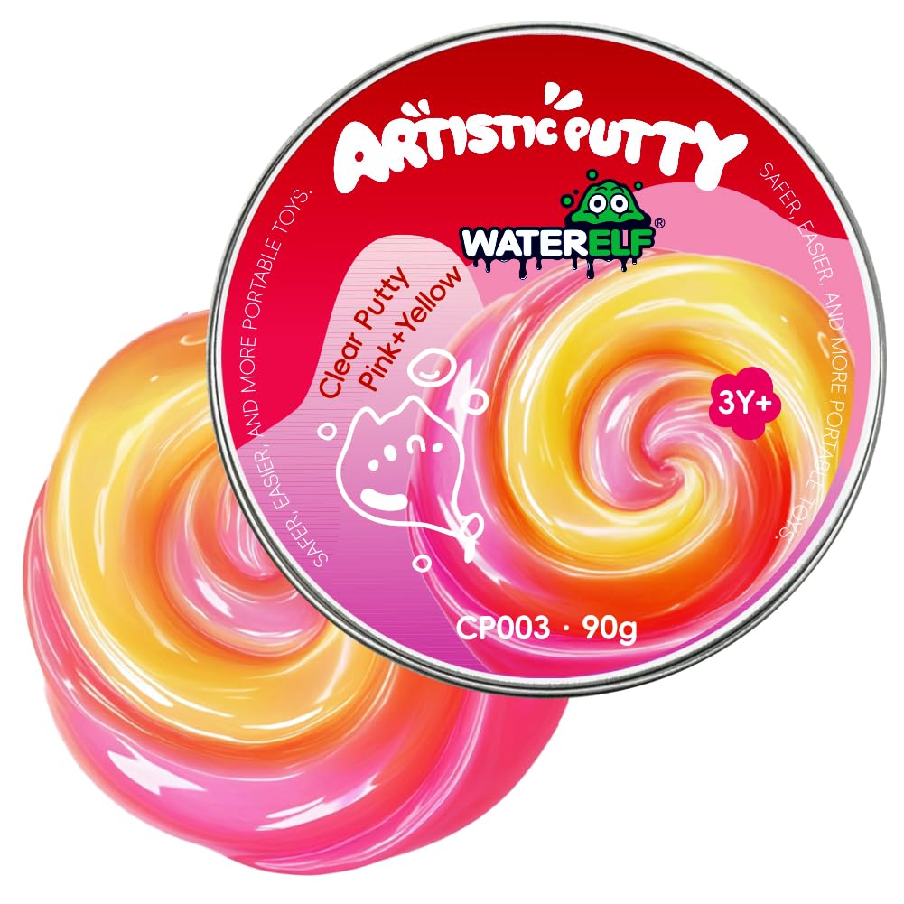 WATERELF Transparent Putty Slime for Kids, Fidget Sensory Artistic Therapy Putty Toys for Boys Girls Adults, Stress Relief Non-Sticky, Pink/Yellow
