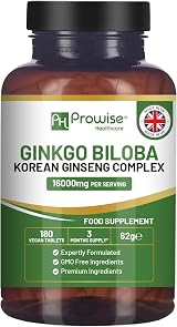 PH PROWISE Ginkgo Biloba Korean Ginseng Tablets 16000mg 180 Vegan UK view 1