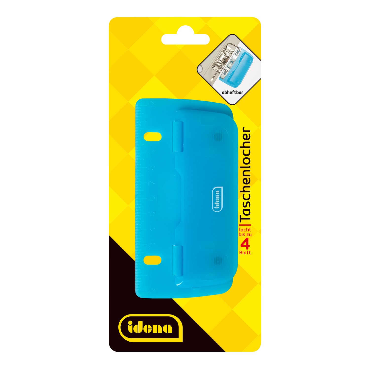 Idena 22100 Pocket Hole Punch, Punches up to 4 Sheets, Transparent Blue, Single Pack