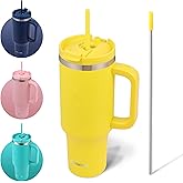 FAHRMOSIS 40 Oz Tumbler with Handle and Straw Insulated Cup that Fits in Cup Holder for Hot & Cold Drinks Leak Proof Tumbler with Straw Stainless Steel Travel Mug for Men & Women - Yellow