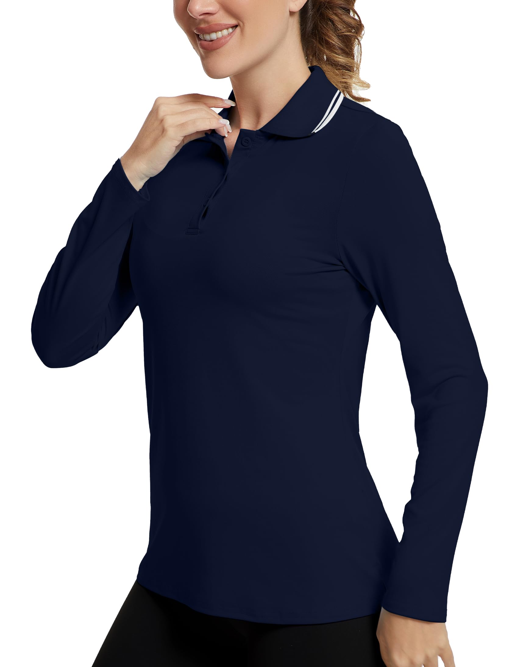 Photo 1 of GGOV Women's Golf Polo Shirts Long Sleeve Workout Tops UPF 50+ Sun Protection Quick Dry Lightweight Active Tennis Shirts Blue