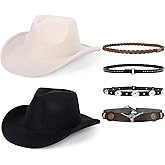 2 Pack Western Cowboy Hats for Women and Men Classic Felt Wide Brim Costume Cow Boy Hat Roll Up Brim Cowgirl Hat