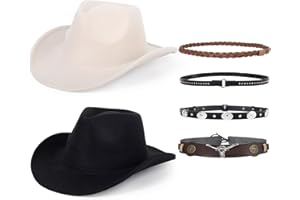 BEORNDMY 2 Pack Western Cowboy Hats for Women and Men Classic Felt Wide Brim Costume Cow Boy Hat Roll Up Brim Cowgirl Hat