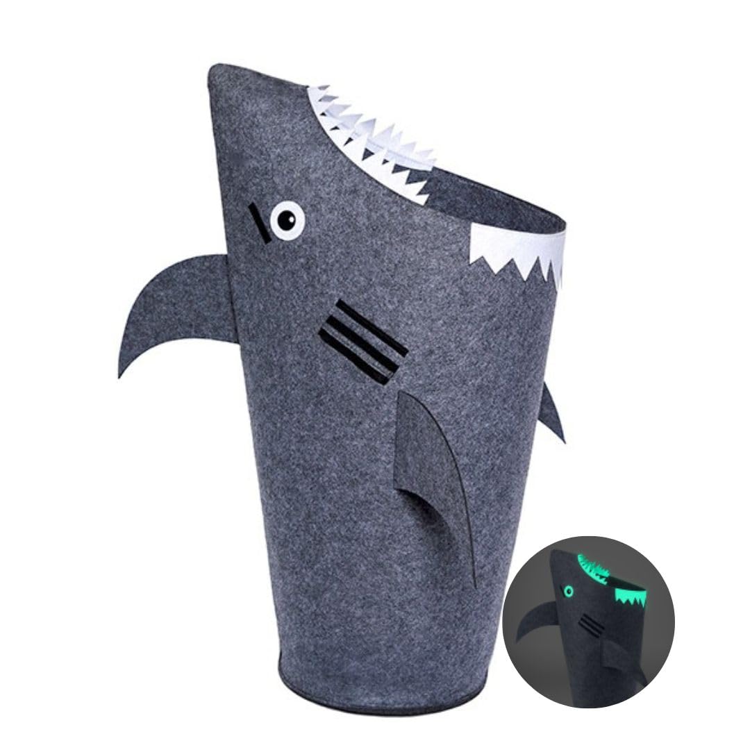 Photo 1 of Pikl glow in the dark Shark Hamper for kids Unique Patented design large durable ideal for toy storage Kids laundry hamper boys hamper shark laundry basket kids laundry baskets kids hamper baby girls
