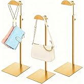 Hacaroa Set of 3 Purse Display Stand Stainless Steel, Adjustable Metal Handbag Holder Gold Tabletop Bag Rack, Single Hook Jewelry Display Stand for Closet, Boutique, Store