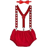 IMEKIS Baby Boys 1st Birthday Cake Smash Outfit Suspenders Bowtie Shorts Sets Cupid Photo Shoot