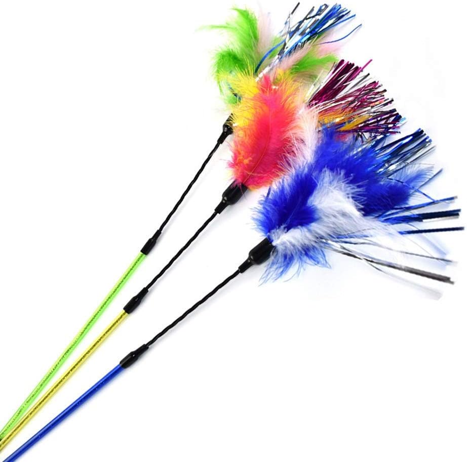 Cat Teaser Long Wand Cat Charmer Wand with Feather and Bell