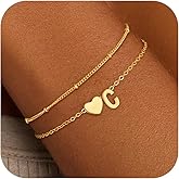 Fezodo Gold Initial Bracelets for Women Girls - 14K Gold Plated Heart Initial Bracelet Teen Girl Gifts Trendy Stuff Dainty Gold Bracelets for Women Girls Trendy Jewelry Gifts
