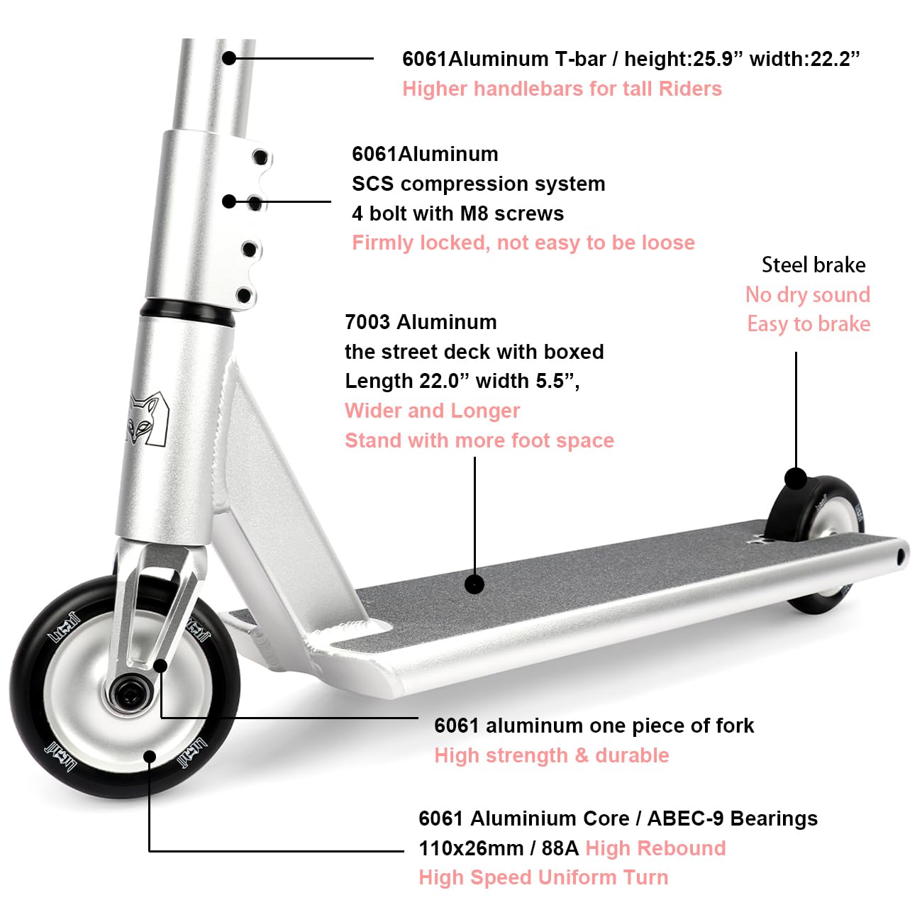 Limit LMT71AZ Pro Street Scooters with Boxed Ends Best Freestyle BMX Stunt Scooter Perfect for Tall Adults and Teens Intermediate or Advanced Trick Scooter Riders.