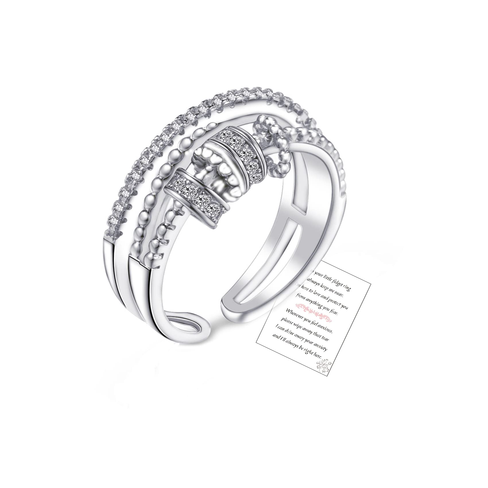 MOROTOLE Silver Anxiety Ring Adjustable Fidget Rings For Anxiety Women Cubic Zirconia Spinner Rings For Anxiety Relief Ring With Jewellery Box