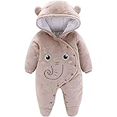 JiAmy Newborn Baby Winter Hooded Romper Fleece Snowsuit Jumpsuit Cartoon Outfits Brown 3-6 Months
