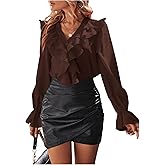 SweatyRocks Women's Ruffle Chiffon Blouses Flounce Button Up Long Sleeve Shirts Tops