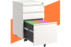 FLIXELIO 3-Drawer Mobile File Cabinet with Lock,Rolling Metal Office Storage Filing Cabinet Under Desk,Vertical Locking Small File Cabinets with Wheels for Home Office,Legal/Letter,Fully Assembled White