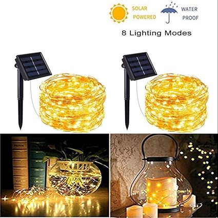 Outdoor Solar String Lights 2 Pack 100 Led 8 Modes Copper Wire