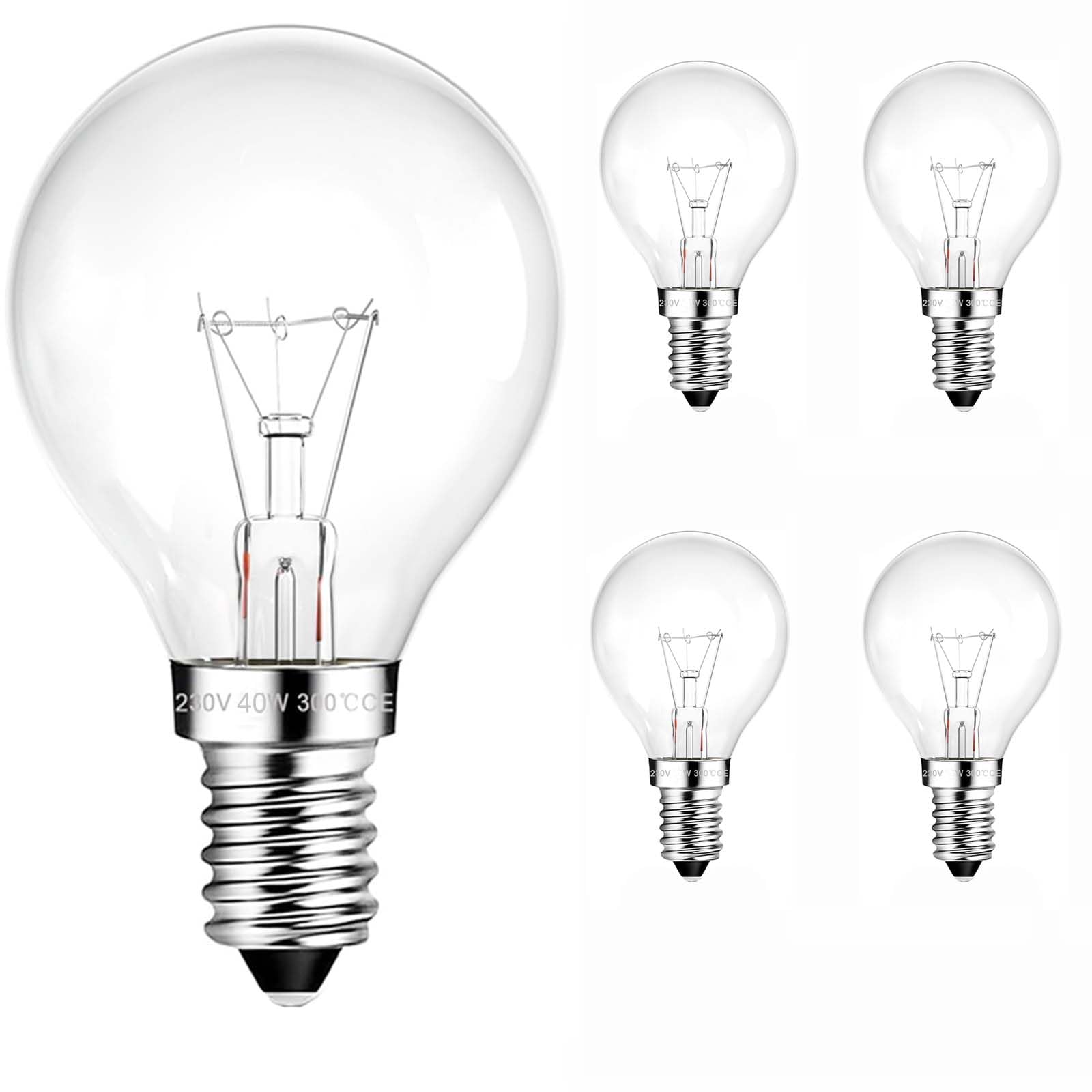 JQslight G45 E14 Oven Bulb 40W Dimmable Warm White 2700K Incandescent Light Bulb，E14 SES Golf Ball Bulbs，G45 Small Edison Screw Light Bulb Suitable for Cookers Oven，Pack of 4.