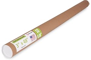 Paclord 3" x 48" Reinforced Kraft Paper Mailing Tube, Pack of 1 Tube with 2 Caps – Secure USPS Approved Poster Tube – Cardboard Tube for Shipping and Storing of Posters, Prints, Artwork, or Documents