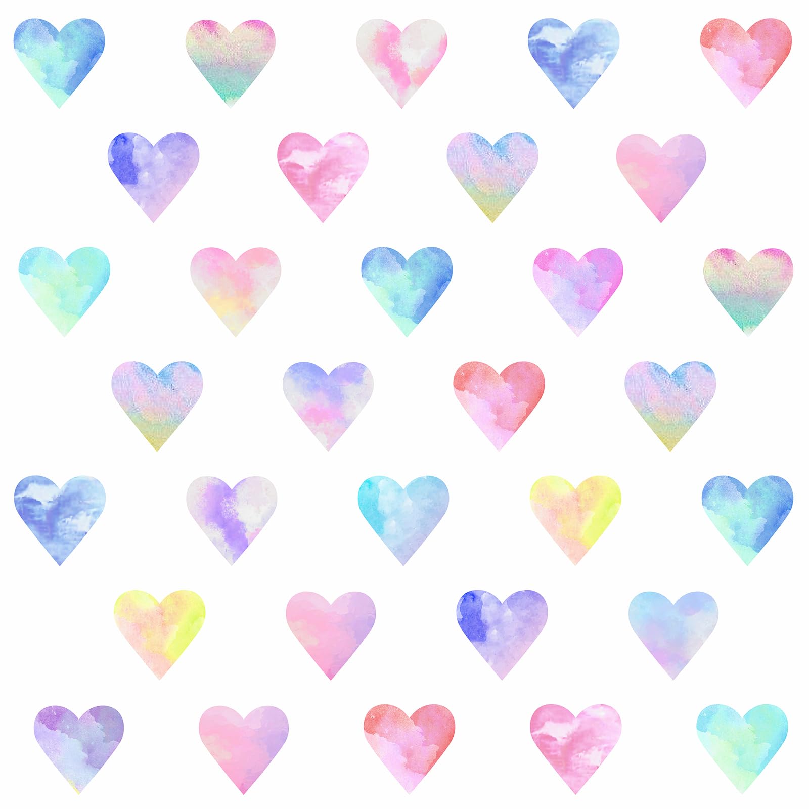 Colorful Heart Wall Decals Watercolor Heart Stickers Peel and Stick Removable Cute Love Heart Decals 72 Pcs for Girls Room Bedroom Nursery Living Room Decor