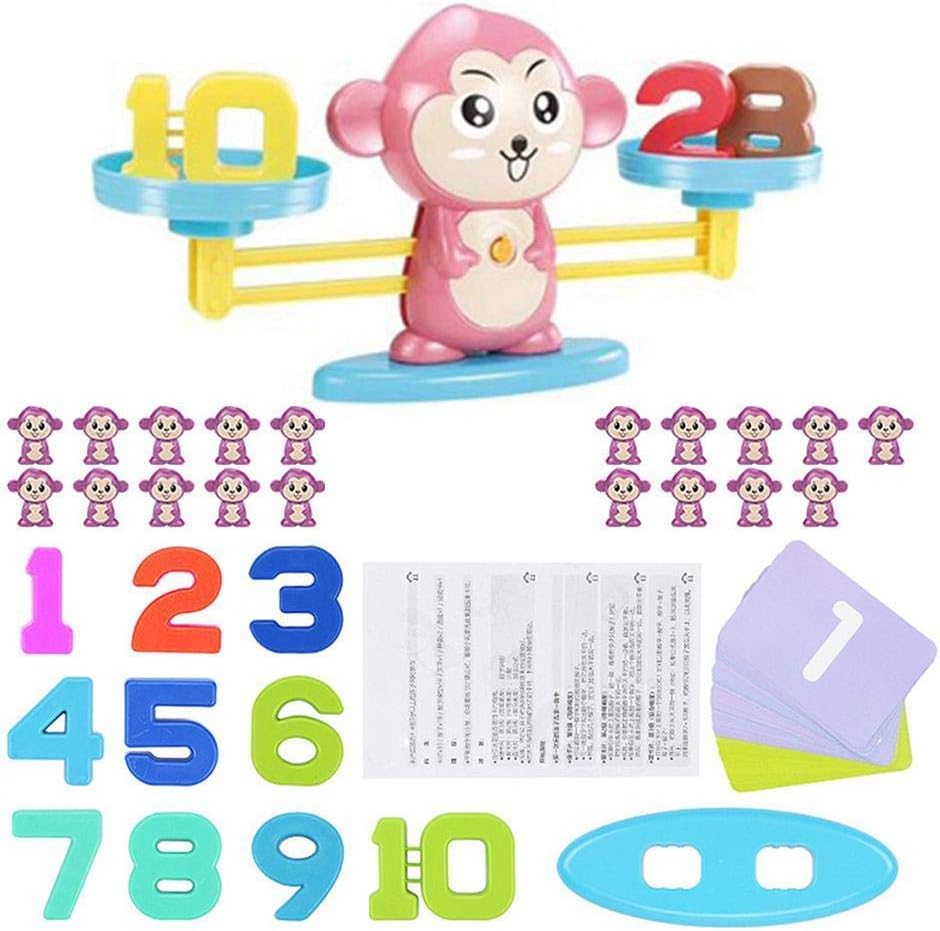 AMILIEe Balance Counting Toys Games for Boys and Girls- Dog/Monkey/Pig Animals - Number Balance Math Games Preschool Educational Toys Early Math Teaching Tool Counting Toy for Kids (Pink, 1)