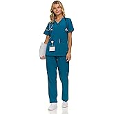 Nautica Women's Scrub Set, 9-Pocket Breathable & Stretchy Pants & Tops