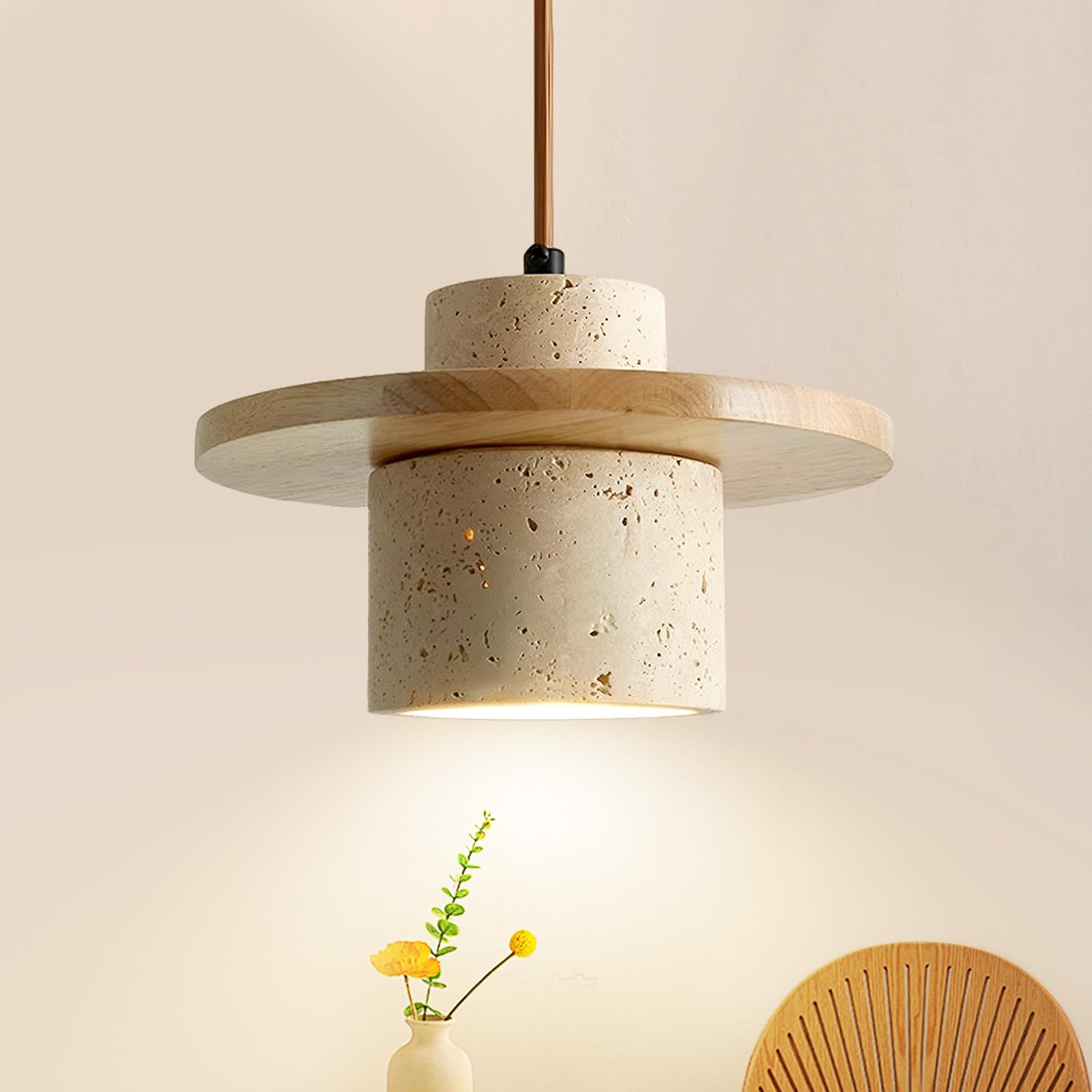 Photo 1 of Japanese Wabi Sabi Pendant Light Nordic Natural Stone Chandeliers Concrete Simple Light Fixture for Dining Room Bedside Kitchen Island Hallway?Wood Color
