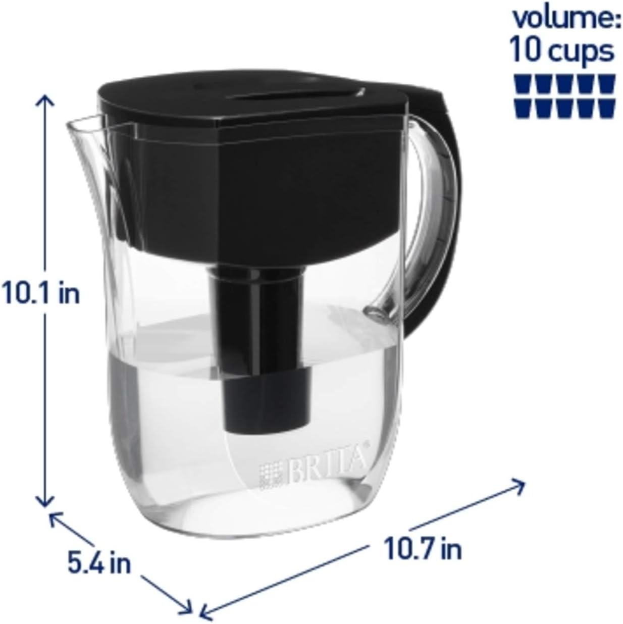 Brita Everyday Pitcher with 1 Longlast Filter, Large 10 Cup, Black: Kitchen & Dining
