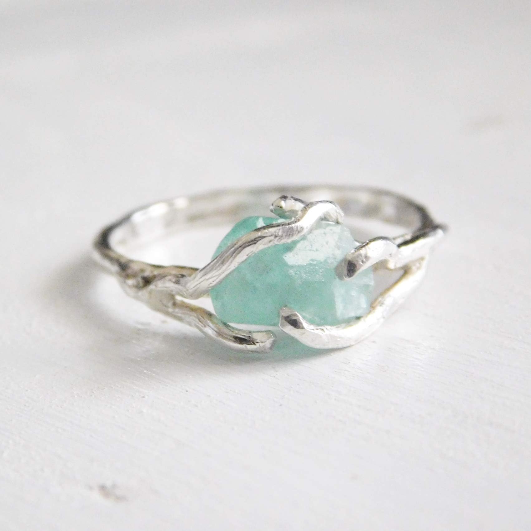 Raw Emerald Fine Silver and Argentium Ring, Emerald Engagement Ring
