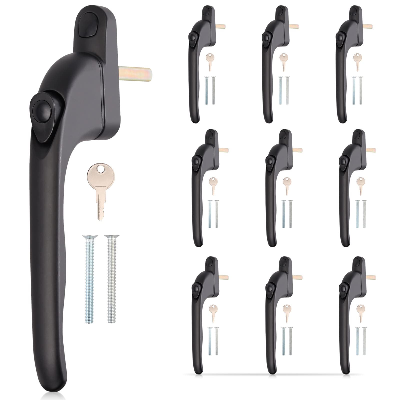 Justech Window Handle 10 Pieces Window Handles Universal Inline Espag UPVC Smart Spindle Window Lock Handle Lockable Window Handle-Black