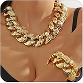 CJIAYUJEW Chunky Aureate Cuban Chain Necklace Bracelets Set Punk Silver Thick Chain Link Choker Earrings Trendy Hip Hop Statement Choker Necklace Jewelry for Women