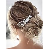 Unicra Bride Silver Wedding Hair Comb Flower Bridal Side Comb Sparkly Crystal Hair Piece Leaf Hair Accessorie for Women and Girls