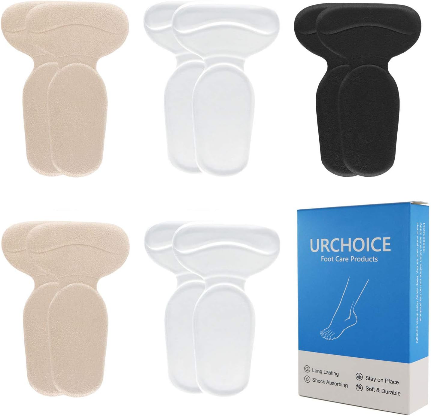 Heel Cushion Inserts - Reusable Soft Shoe Inserts & Heel Cushion Pads Self-Adhesive Foot Care Protector Grips Liners Loose Shoes - Heel Pain Relief Bunion Callus Blisters- 5 Pairs