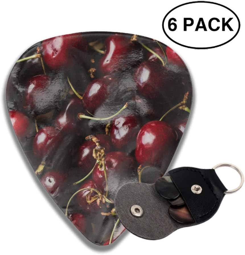 6 Pack Red Cherry Fruits Guitar Picks, Unique Guitar Gift