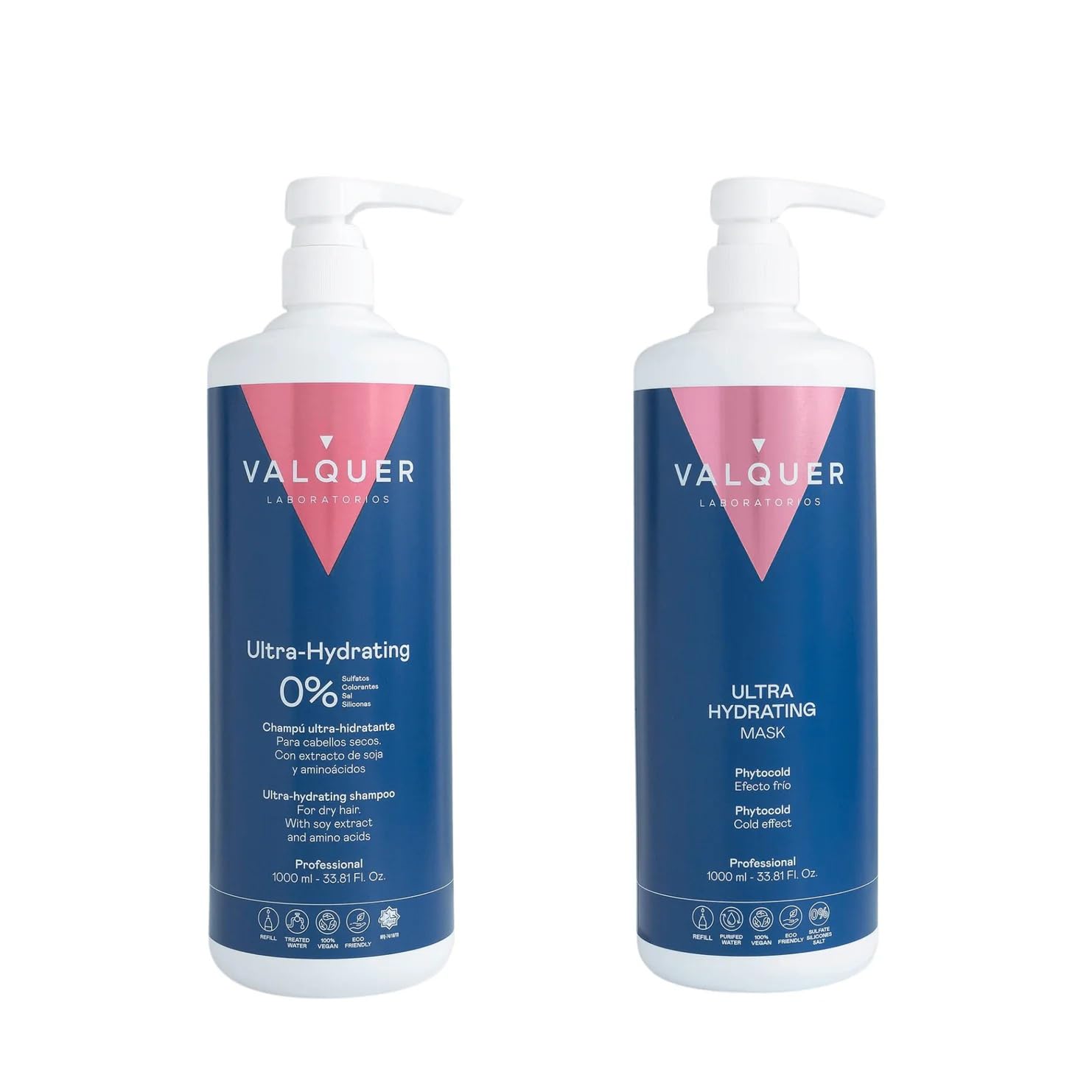 VALQUER Ultra Hydrating Zero Pack | Shampoo 1 L & Cooling Effect Hair Mask 975 ml | Repairs Dry and Damaged Hair | Adds Shine and Softness with Soy Extract | Vegan Formula