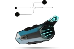 CEPKQUIS Motorcycle Bluetooth Headset Wireless Dirt Bike Helmet Headphone 2-Way 600M Intercom CVC Noise Cancellation Stereo HiFi Music IP67 Waterproof for Full Face Helmet with LED Tail Light 1Pack-Blue