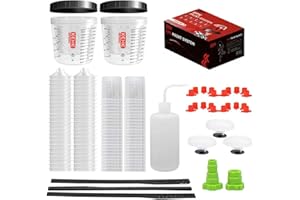 KEHE REFINISH Disposable Paint Cups for Spray Gun,Mixing Cups 20 Ounce (600ml) Kit with 50 Cups and Lids with Strainer System for HVLP&LVLP,2 Hard Cups with Retainer Ring,20 Plugs,3 Caps,2 Adapters,1 Wash Bottle