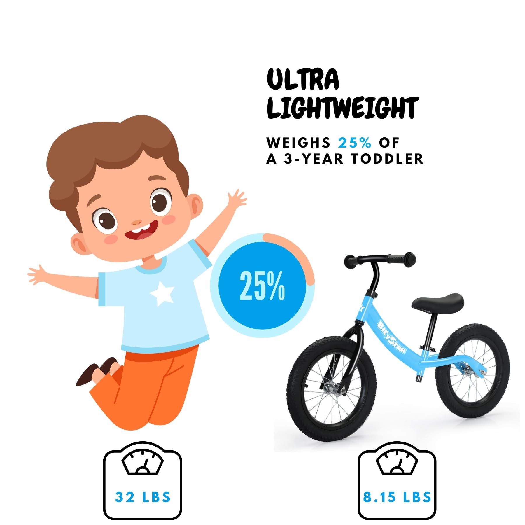14 Inch Balance Bike for Kids 3-7 Year Old, Kids Bike with No Pedals, Air Rubber Tires, Adjustable Height, Foot Rest, Pedalless Kids Bicycle Boys, Girls