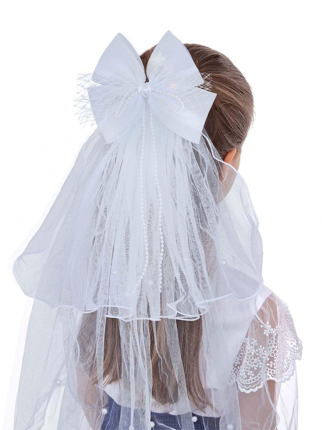 IYOU Wedding Bridal Veils White Pearl Tulle Short Veil Bow Knot Bachelorette Party Hair Clips Bride Bridesmaid Hair Accessories for Women and Girls