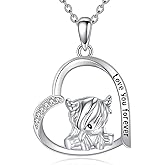 YAFEINI Highland Cow Necklace 925 Sterling Silver Highland Cow Heart Pendant Necklace Highland Cow Jewelry Gifts for Women