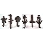 Lighthouse Dolphin Anchor Starfish Seahorse Shell Cast Iron Nautical Hooks Set