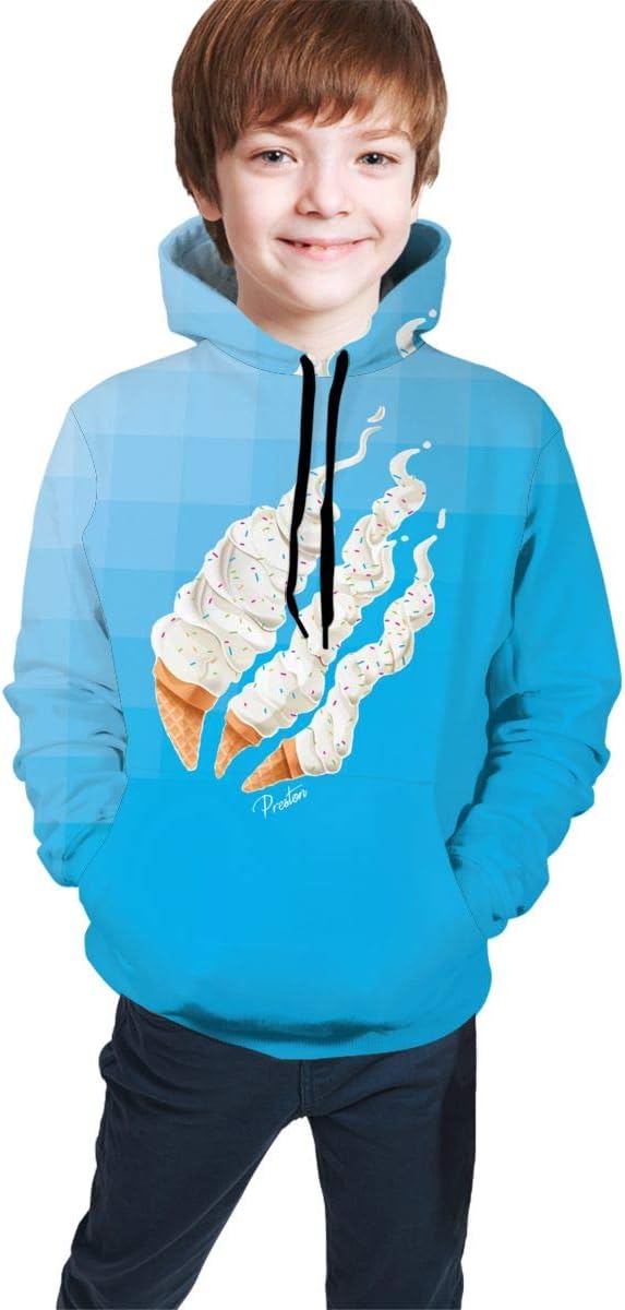 PAJACC Popular Ice Cream Preston Fire 3D Print Hoodie Long Sleeve Pullover Sweatshirts for Kids Boys and Girls