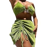 AIBEARTY Women Sexy Off Shoulder Bandeau Two Piece Bikini Set Push Up Metal Ring High Waist Swimwear Bathing Suit