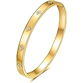 FIORICASA Four Leaf Clover Bangle Bracelet for Woman,Stainless Steel Bracelet,18K Gold Plated Bangle
