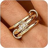 Affolace Stackable Rings for Women Non Tarnish, 14K Gold Plated Dainty Cubic Zirconia Rings Multi Chunky Gold Ring Mixed Metal Stacking Rings Set Gold Fall Jewelry for Women Gifts